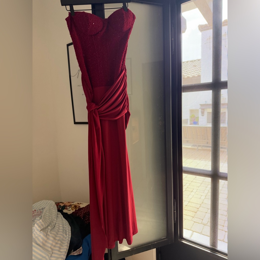 Red Evening Draped Maxi Dress